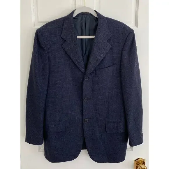 Corneliani Italy Navy Blue Houndstooth Wool Blazer Jacket Sports IT 48 US 38 - Picture 14 of 16